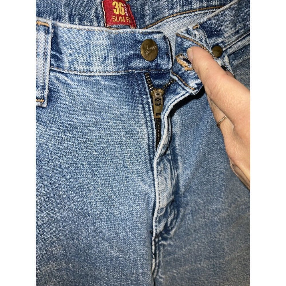 Wrangler Jeans Mens 33x32 Blue Slim Fit Cowboy Cut Cotton Medium Wash 36MWZSW X - Picture 8 of 11